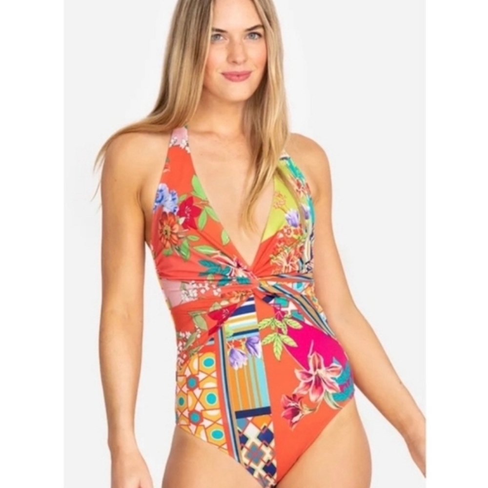 NWT Johnny Was Color Twist One-Piece Swimsuit - Multicolor Boho Floral (Size S)